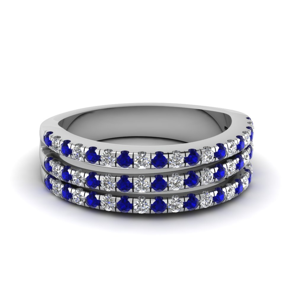 White Gold Round Blue Sapphire Wedding Band With White Diamond In Prong Set FD65654BGSABL NL WG 