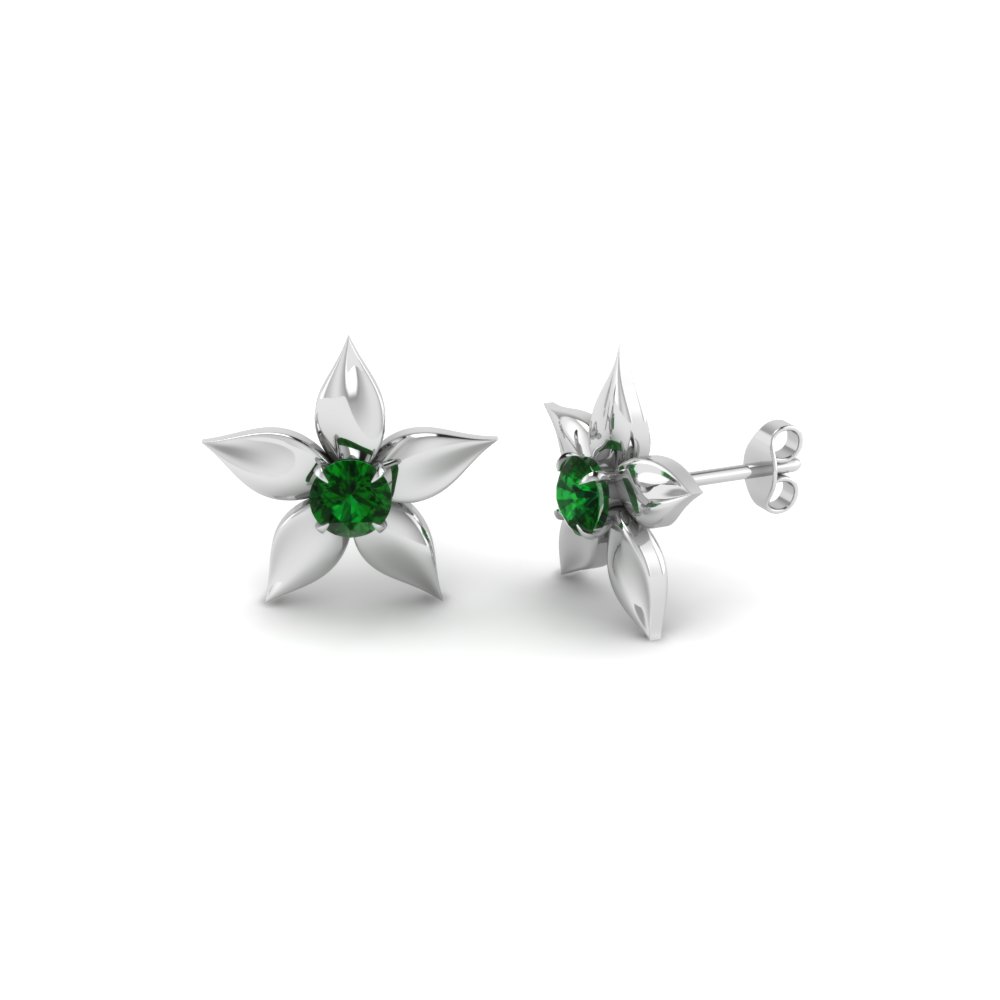 flower petal emerald stud earring in FDEAR1077GEMGR NL WG