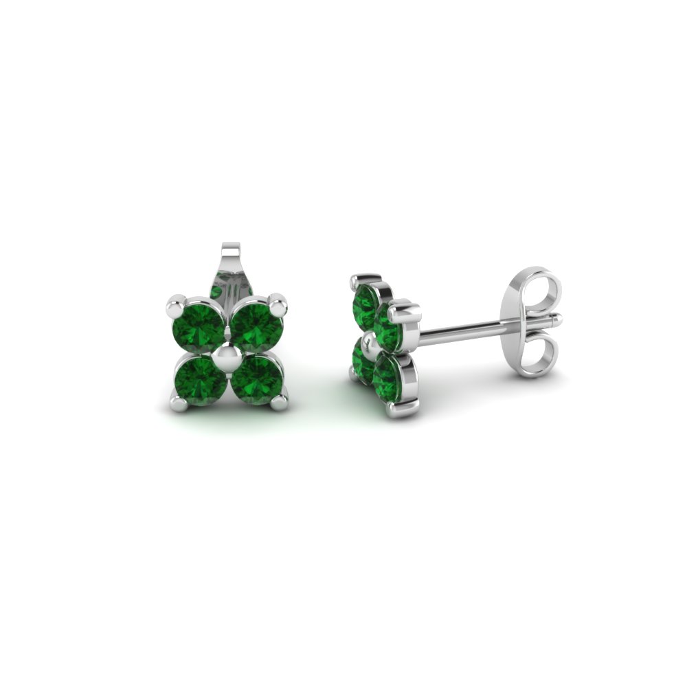 White Gold Round Green Emerald Stud Earrings In G Set White Gold Round Green Emerald Stud Earrings In