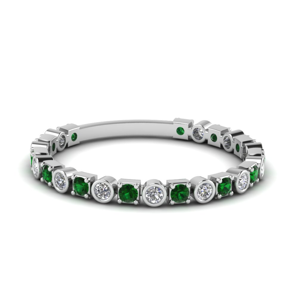 Bezel & Pave Emerald Wedding Band