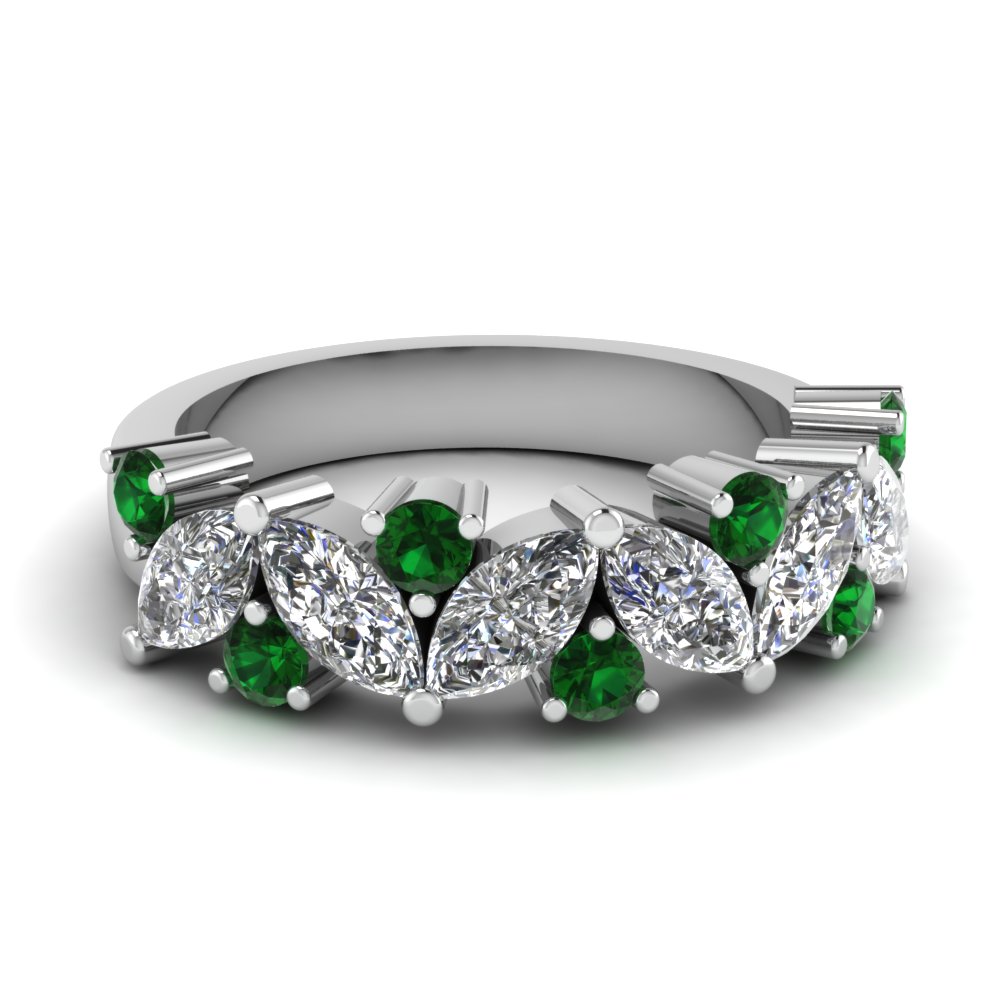 Marquise Wedding Emerald Ring