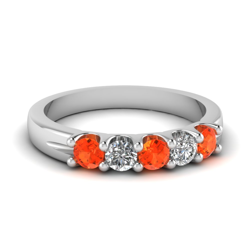 5 Stone  Round Diamond Wedding  Anniversary  Ring With Orange 