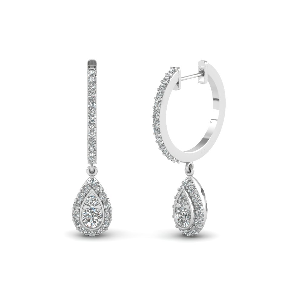 Pear Halo Drop Diamond Earrings