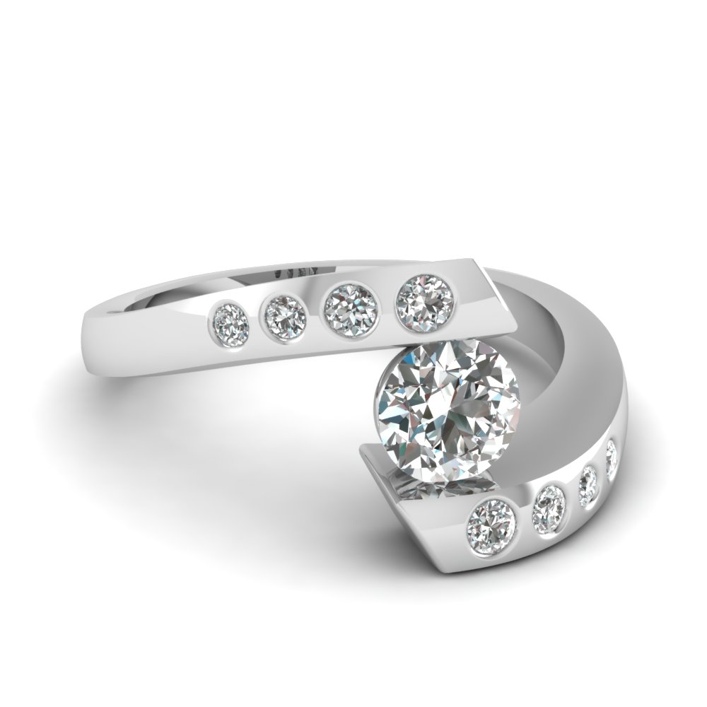 14K WHITE GOLD WONDERFUL ENGAGEMENT & WEDDING TENSION SET RING 0.51 CT DIAMOND 