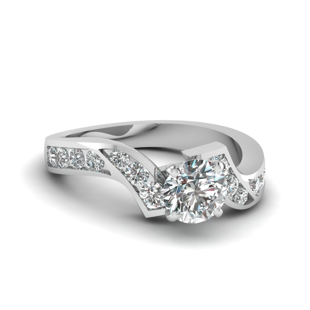 Round Cut Diamond Channel Twisted Engagement Ring In 14K White Gold ...