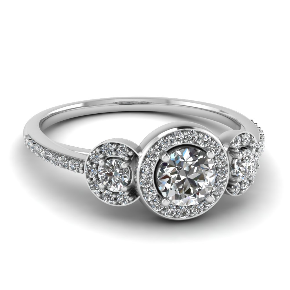 Art Deco 3 Stone Halo Ring