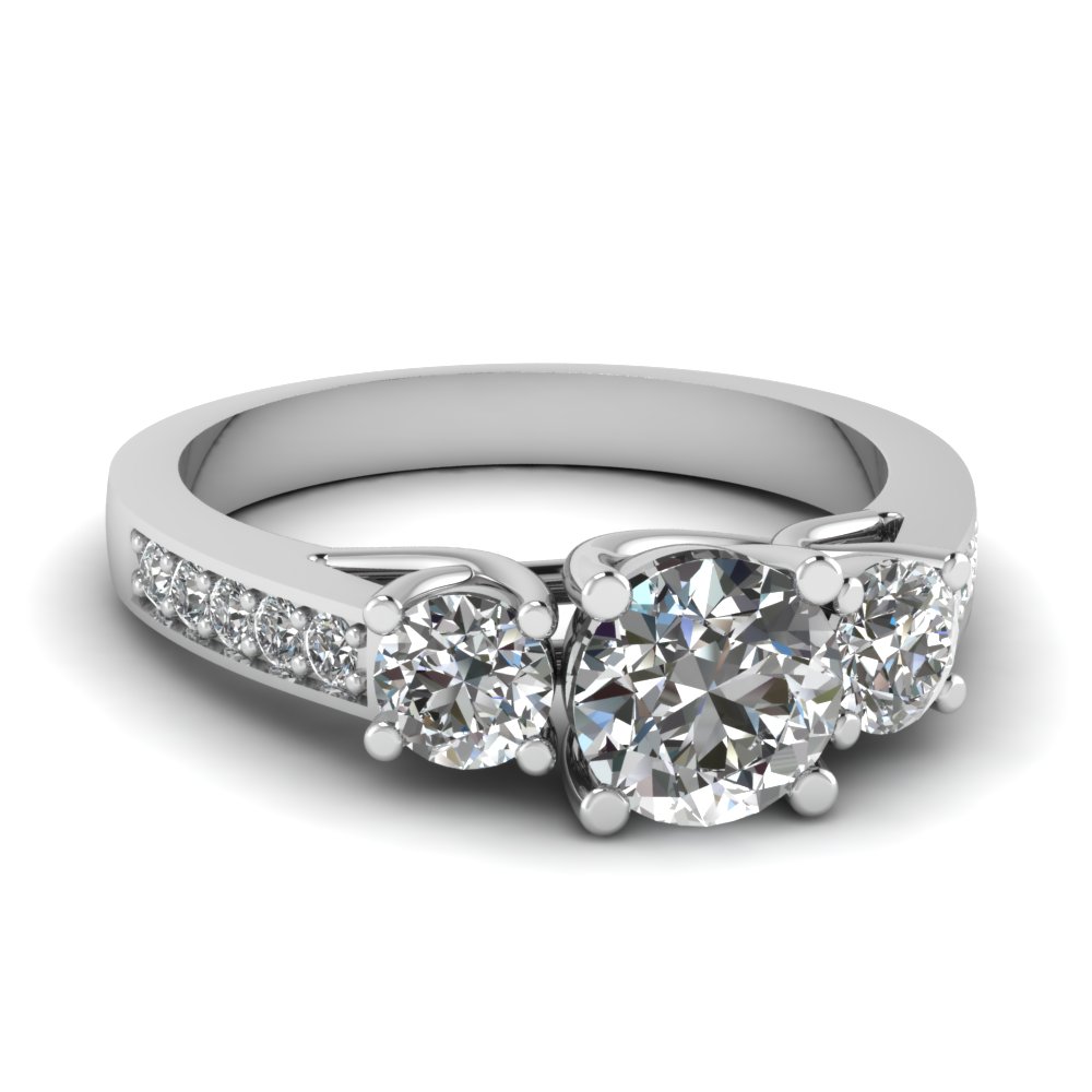 3 Stone Trellis Pave Diamond Engagement Ring In 14K White Gold ...