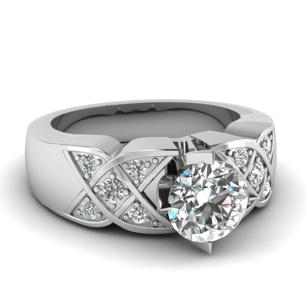 White Gold Round White Diamond Engagement Wedding Ring In Pave Set ...