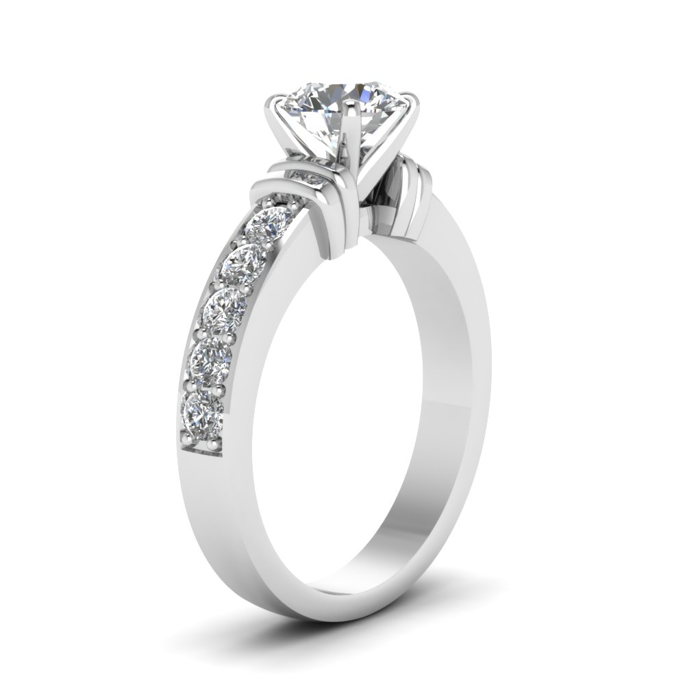 Simple Bar Set Round Diamond Engagement Ring In 14K White Gold ...