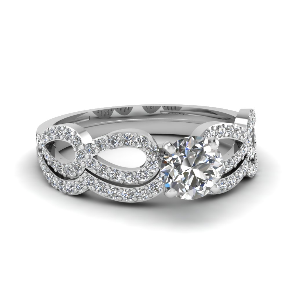 Round Diamond Infinity Loop Bridal Set In 18k White Gold