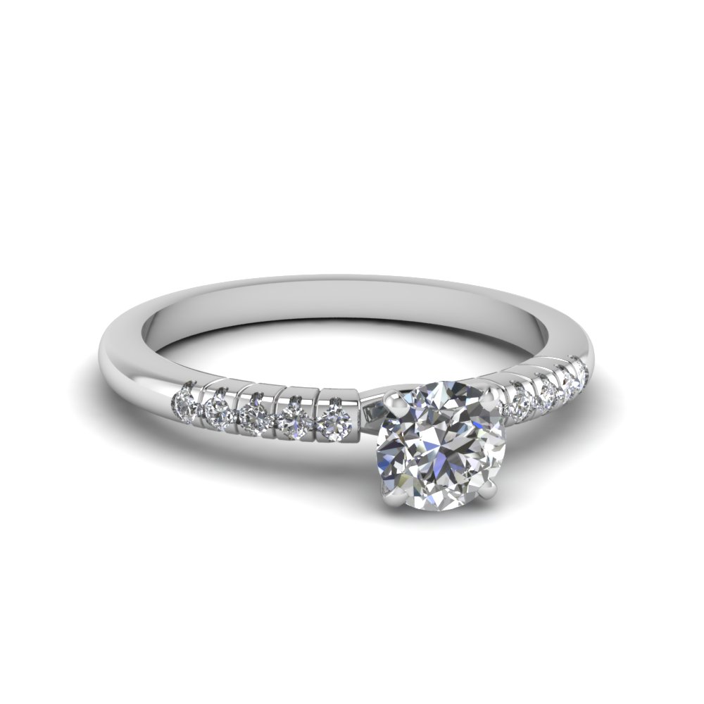 round cut petite french pave diamond engagement ring in FDENS3058ROR NL WG