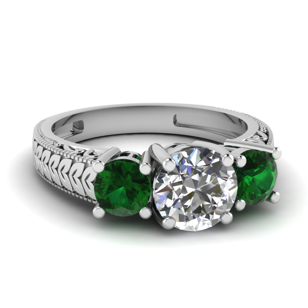 2.13ct VS1 Green Diamond 3-Stone Engagement Ring Antique Style
