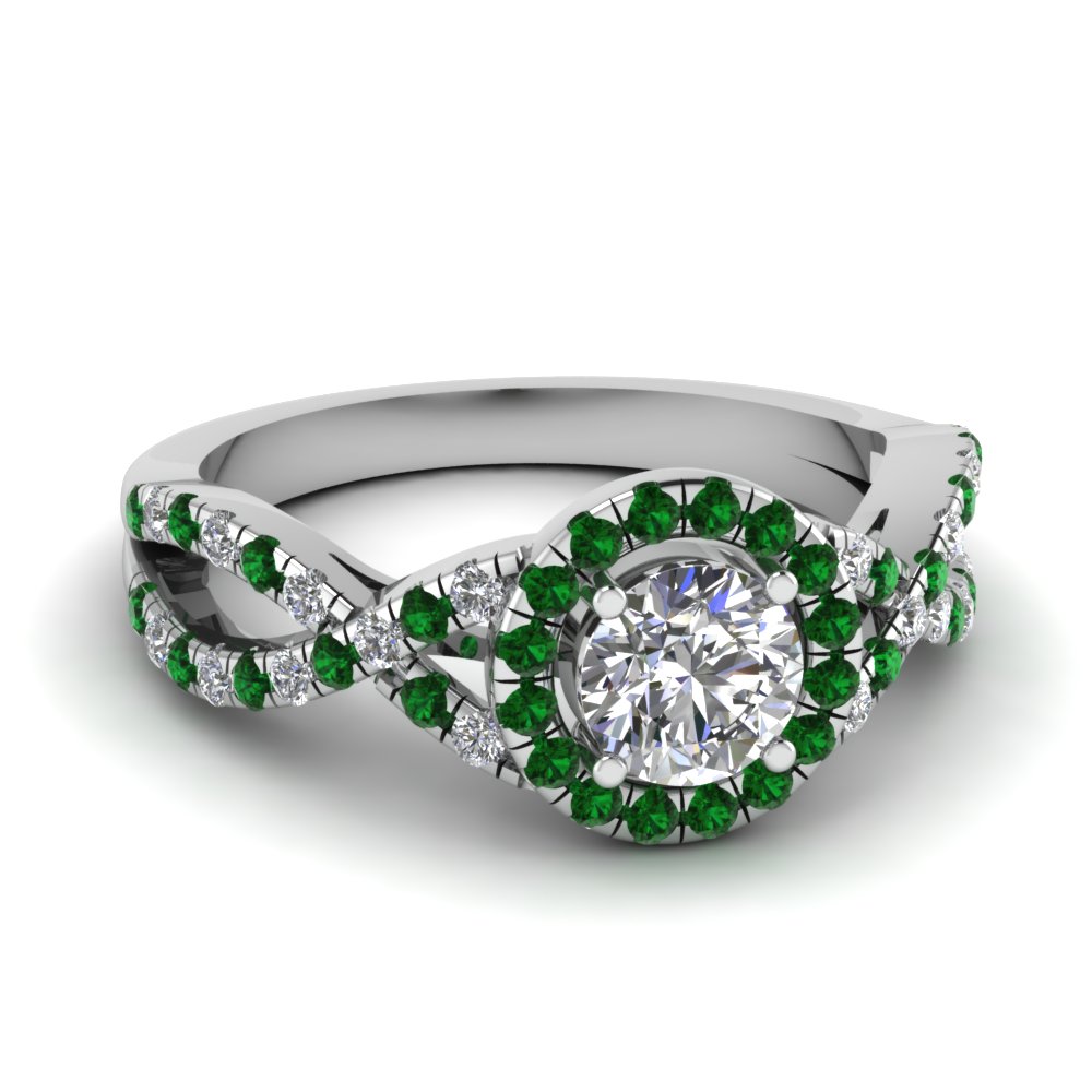 Twisted Diamond Ring With Emerald