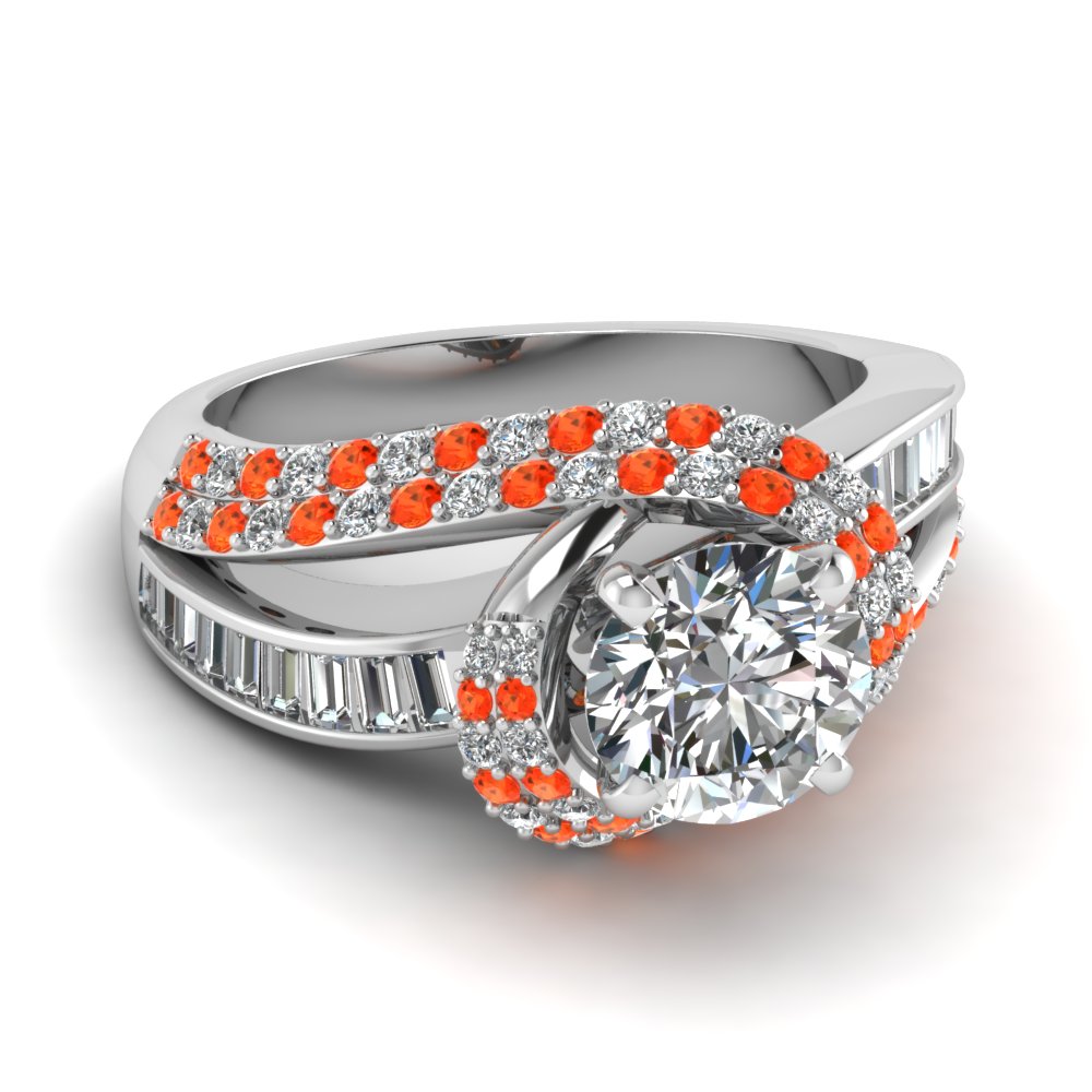 White Gold Orange Topaz Engagement Rings