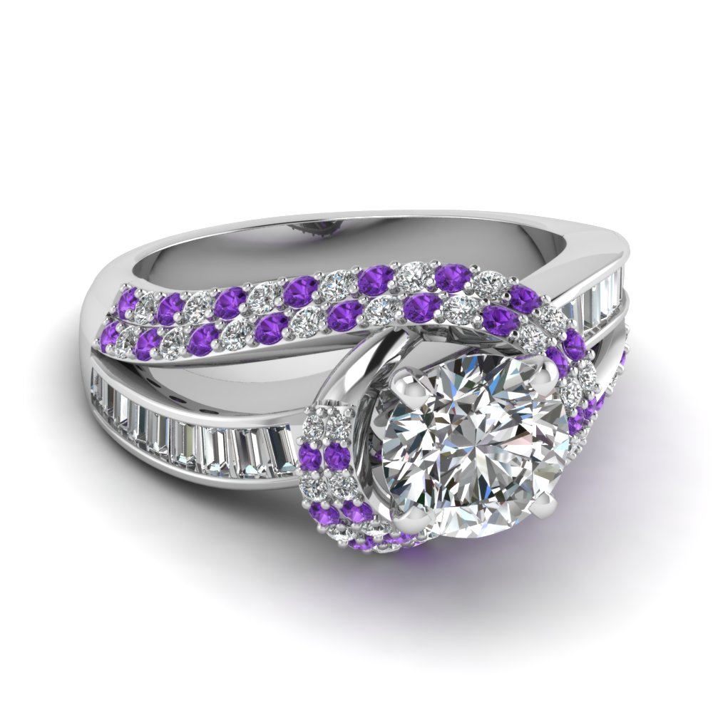 Round Cut Purple Topaz Diamond Ring