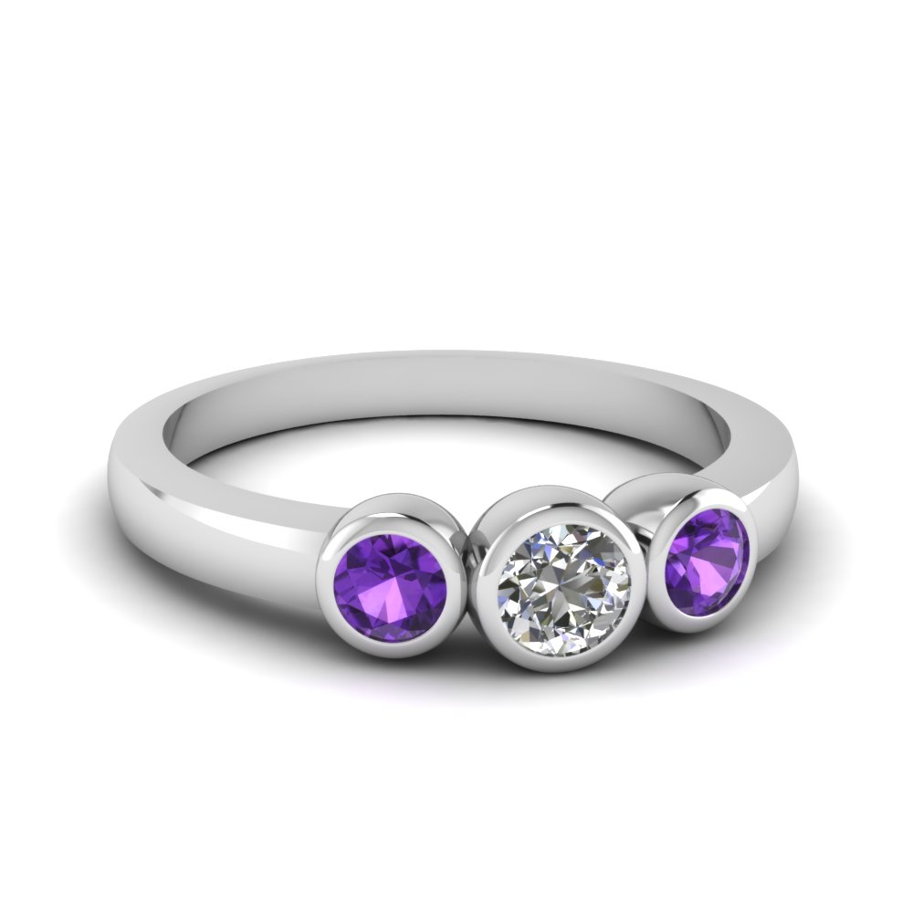 Bezel 3 Stone Ring With Purple Topaz