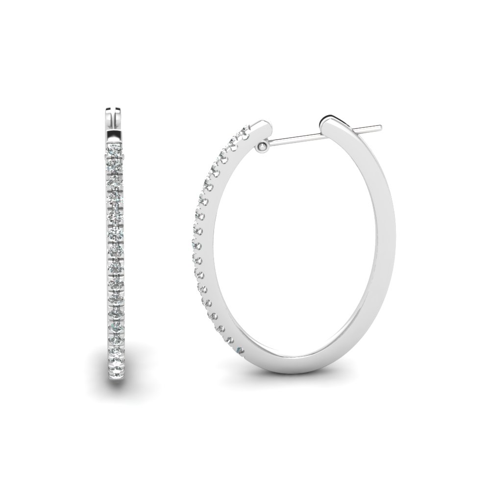 Oval Shaped Diamond Hoops Earrings In 14K White Gold | Fascinating Diamonds