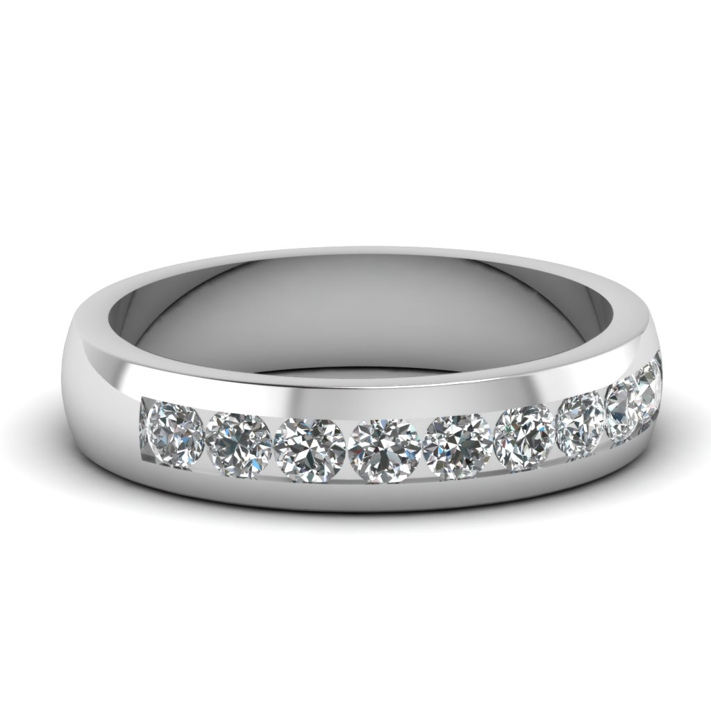White Gold Round White Diamond Mens Wedding Ring In