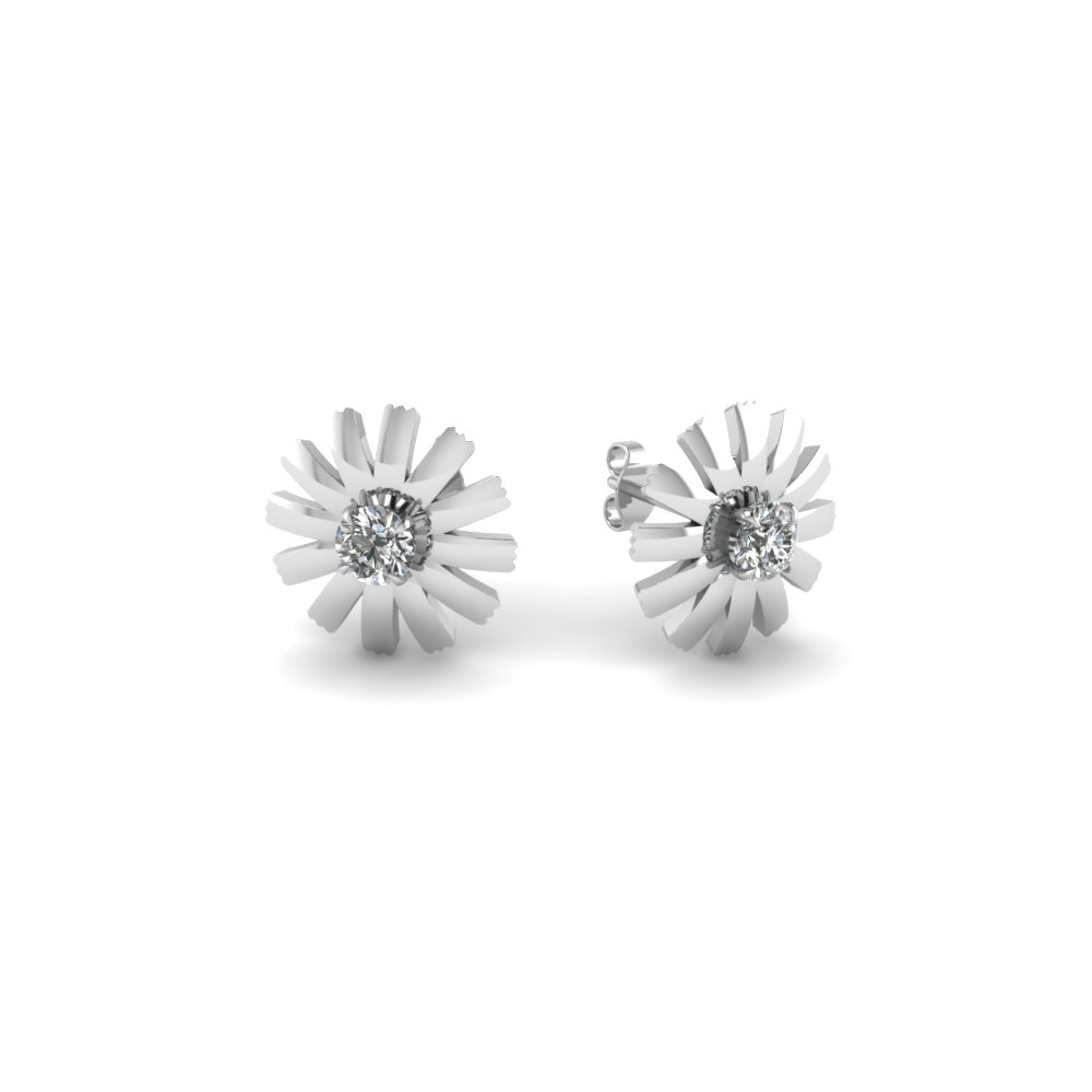 Solitaire Diamond Floral Earring In 14K White Gold | Fascinating Diamonds