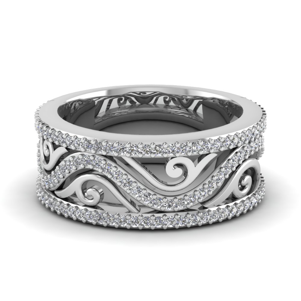 Filigree Wide Diamond Wedding Band In 950 Platinum | Fascinating Diamonds