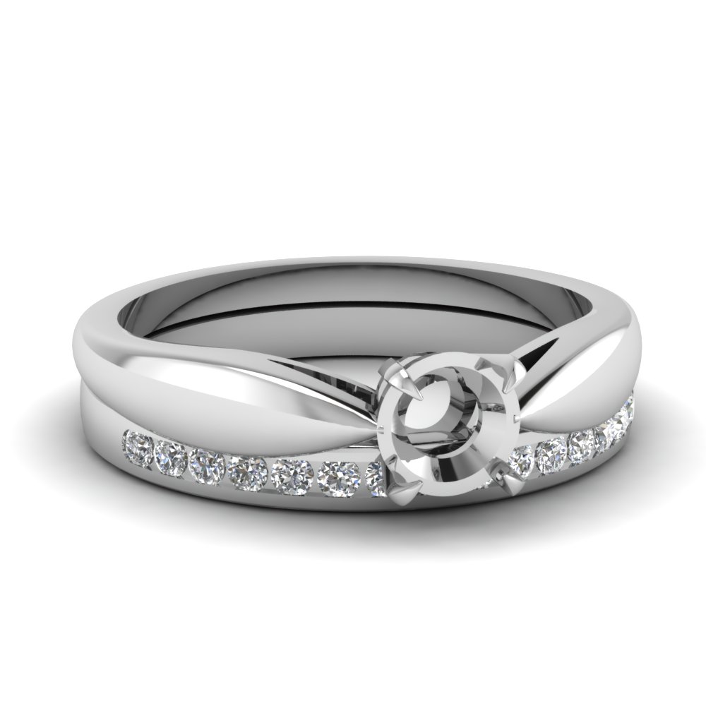 Semi Mount Diamond Solitaire Ring With Channel Band In 14K