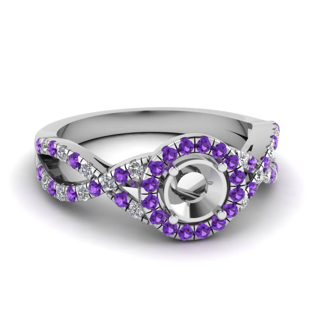 entwined halo semi mount diamond engagement ring with purple topaz in FDENR9320SMRGVITO NL WG