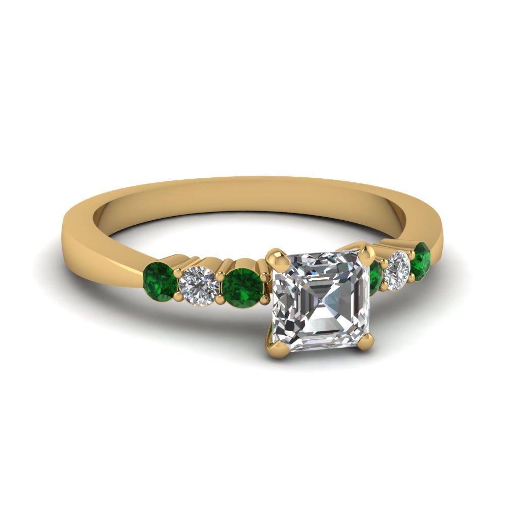 asscher cut tapered 7 stone engagement ring with emerald in FDENS750ASRGEMGR NL YG