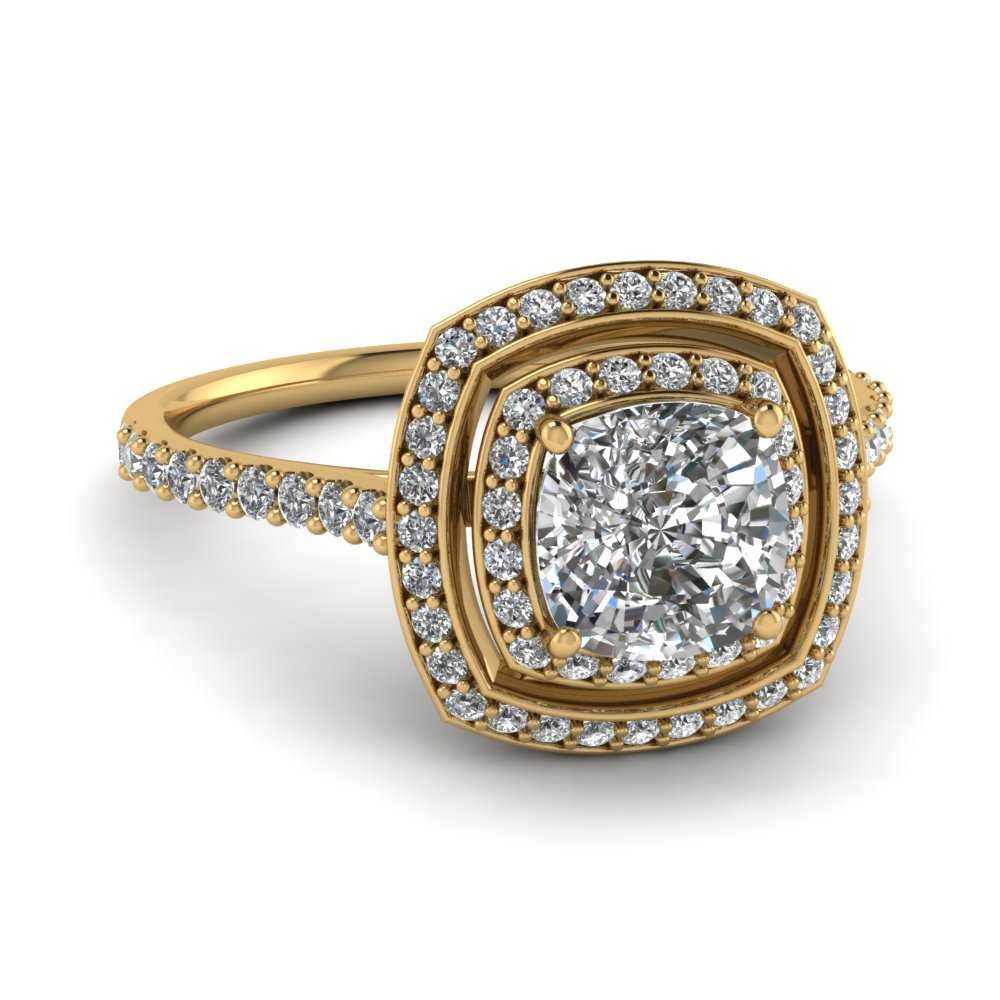 Micropave Cushion Halo Diamond Engagement Ring In 14K ...