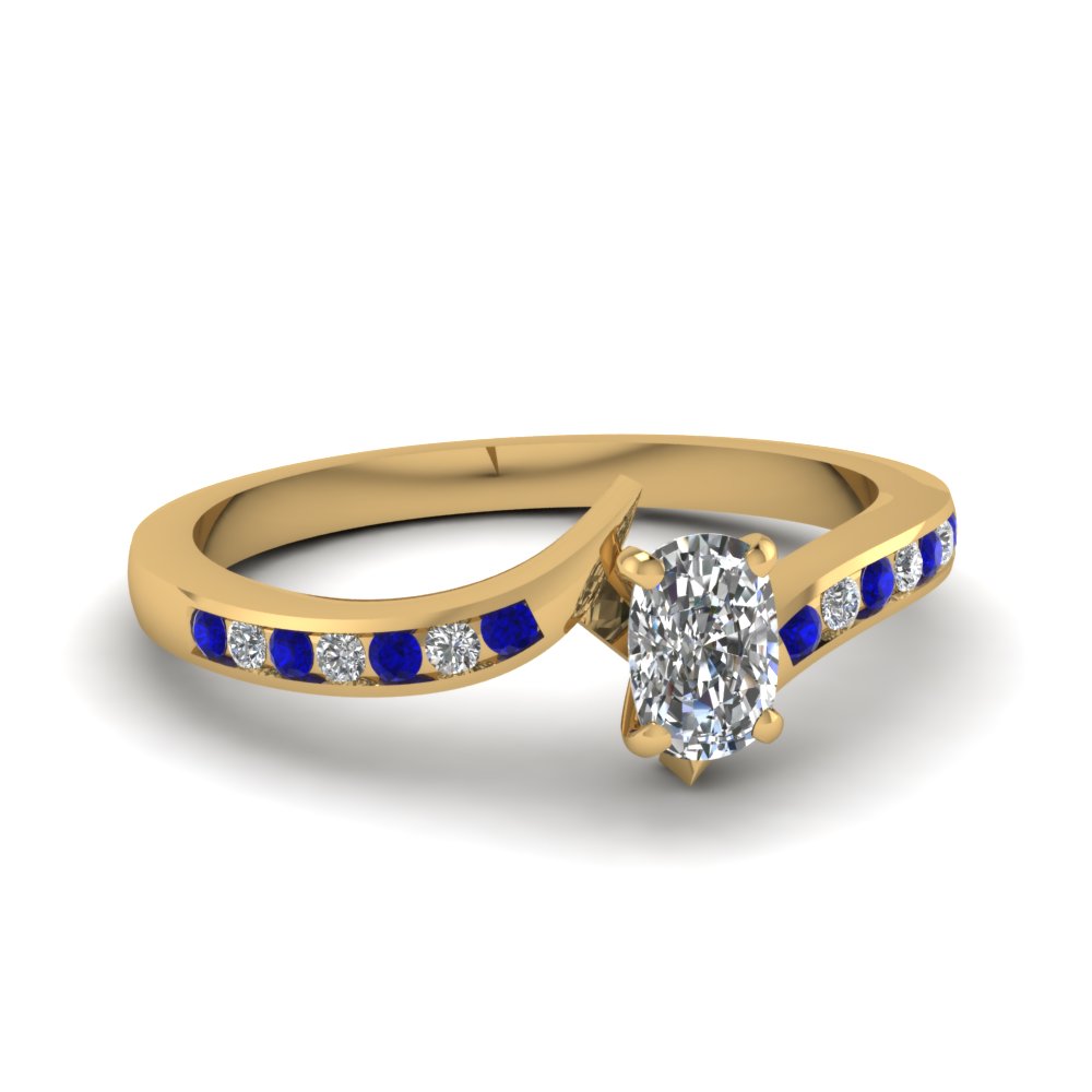 Twist Channel Cushion Diamond Engagement Ring With Sapphire In 18k