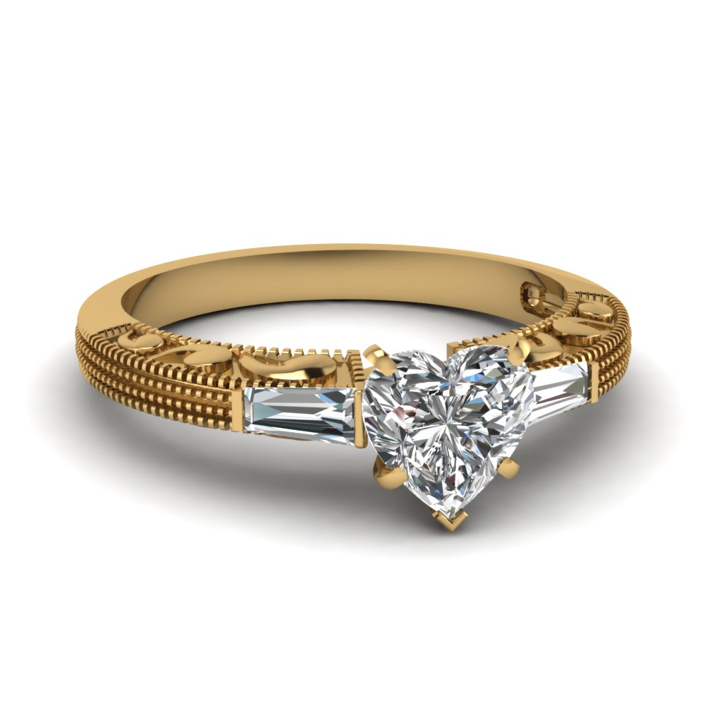 Milgrain Heart Diamond Gold Ring