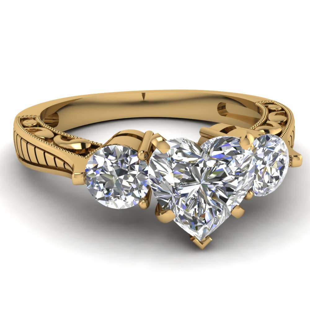 Heart Shaped Diamond Three Stone Engagement Rings