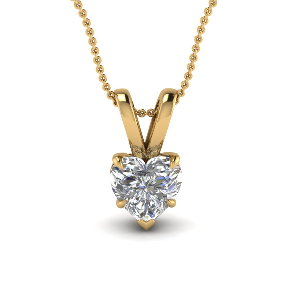 5 Prong Heart Diamond Solitaire Pendant Necklace