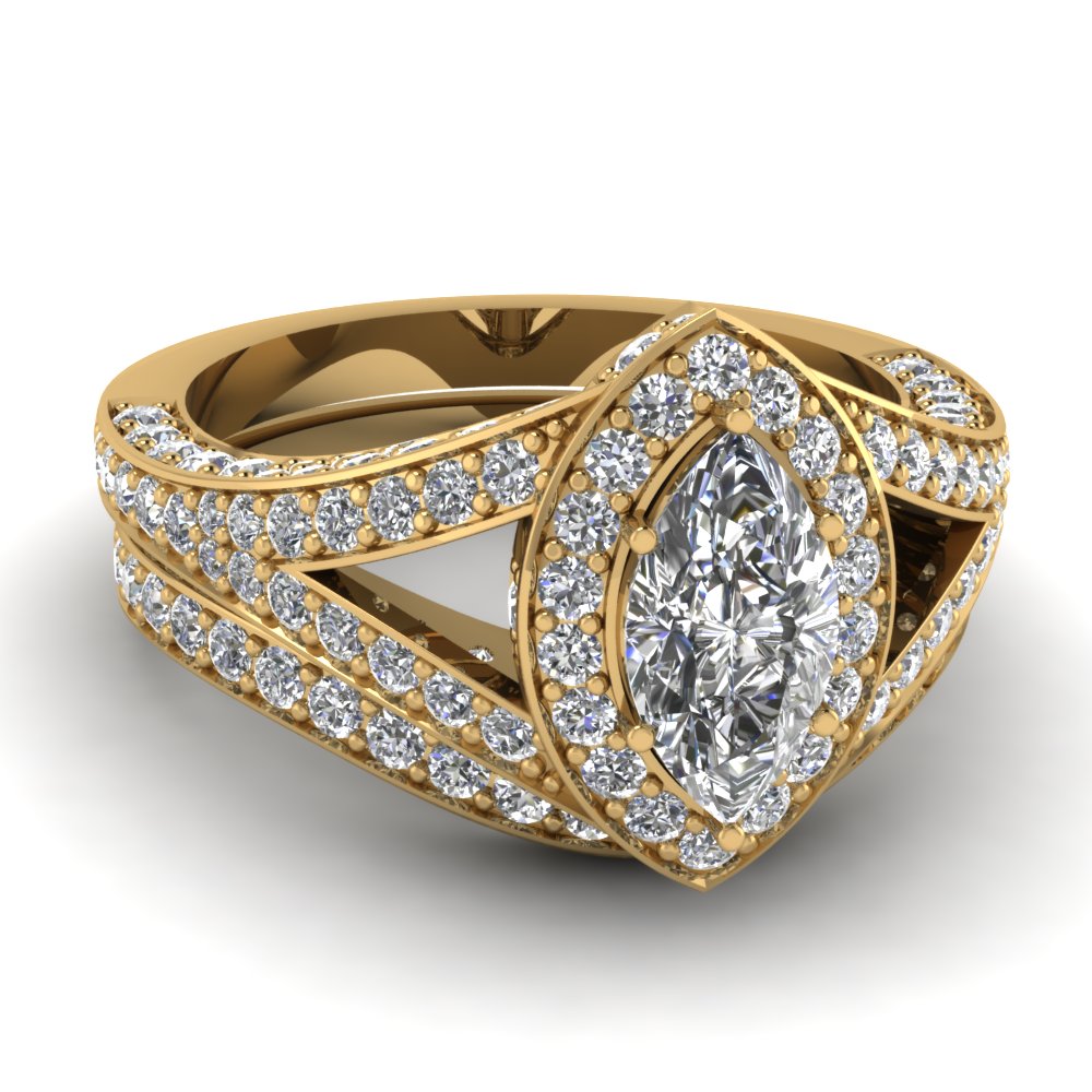 Yellow Gold Marquise White Diamond Engagement Wedding Ring