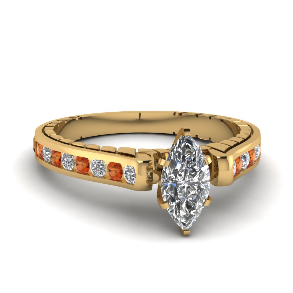 Cathedral Channel Set Marquise diamond Engagement Ring With Orange ...