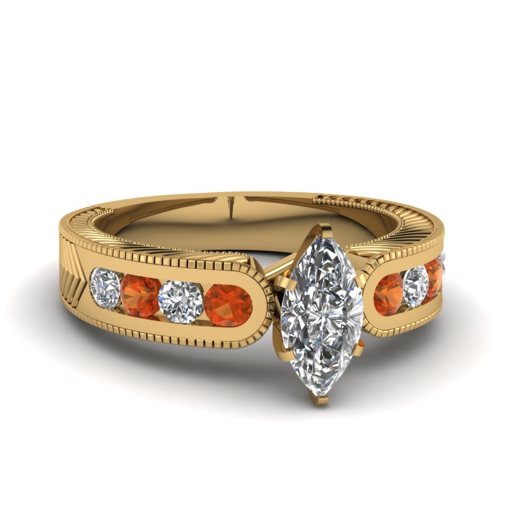 Channel Set Marquise Diamond Vintage Engagement Ring With Orange ...