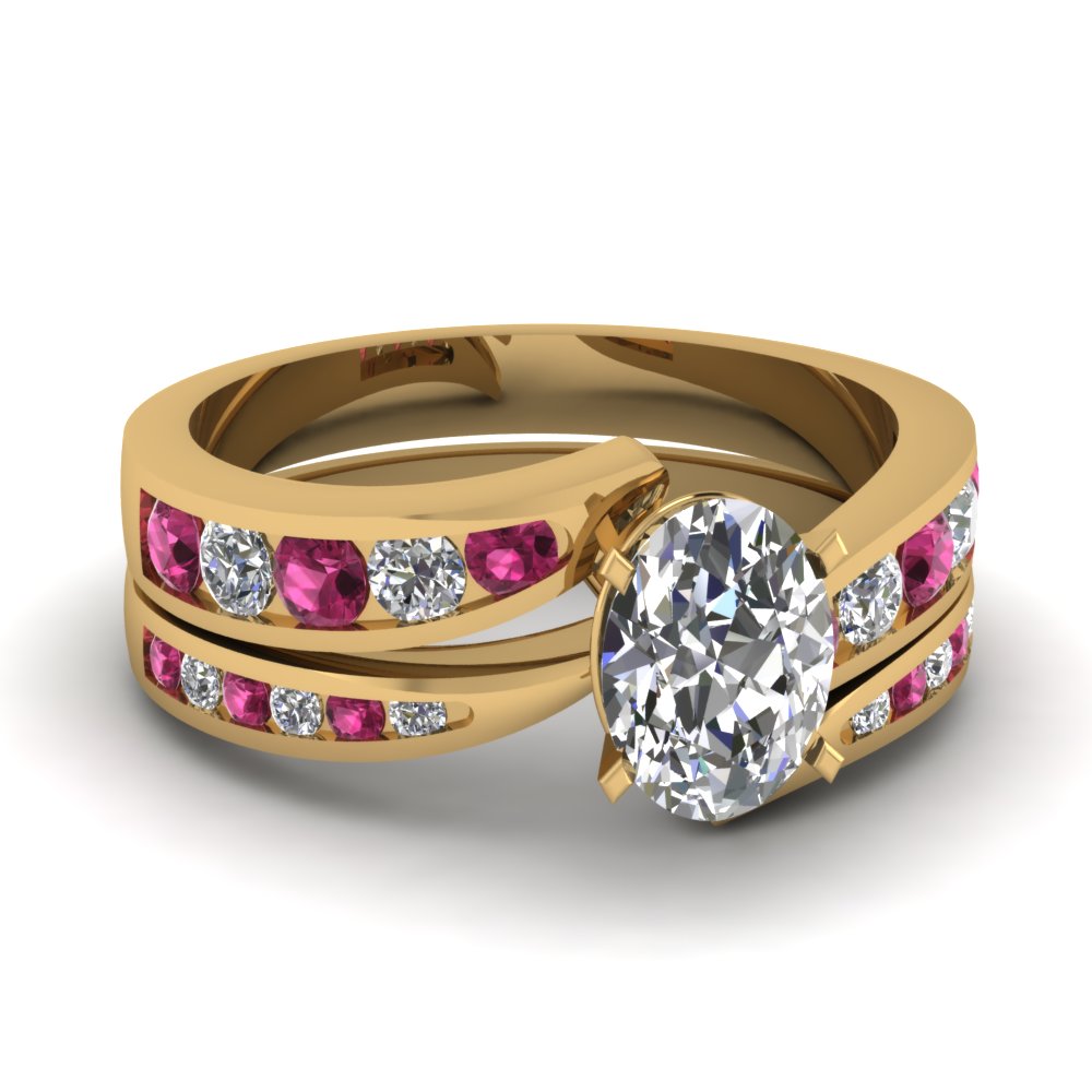 Oval Shaped Pink Sapphire Ring Set