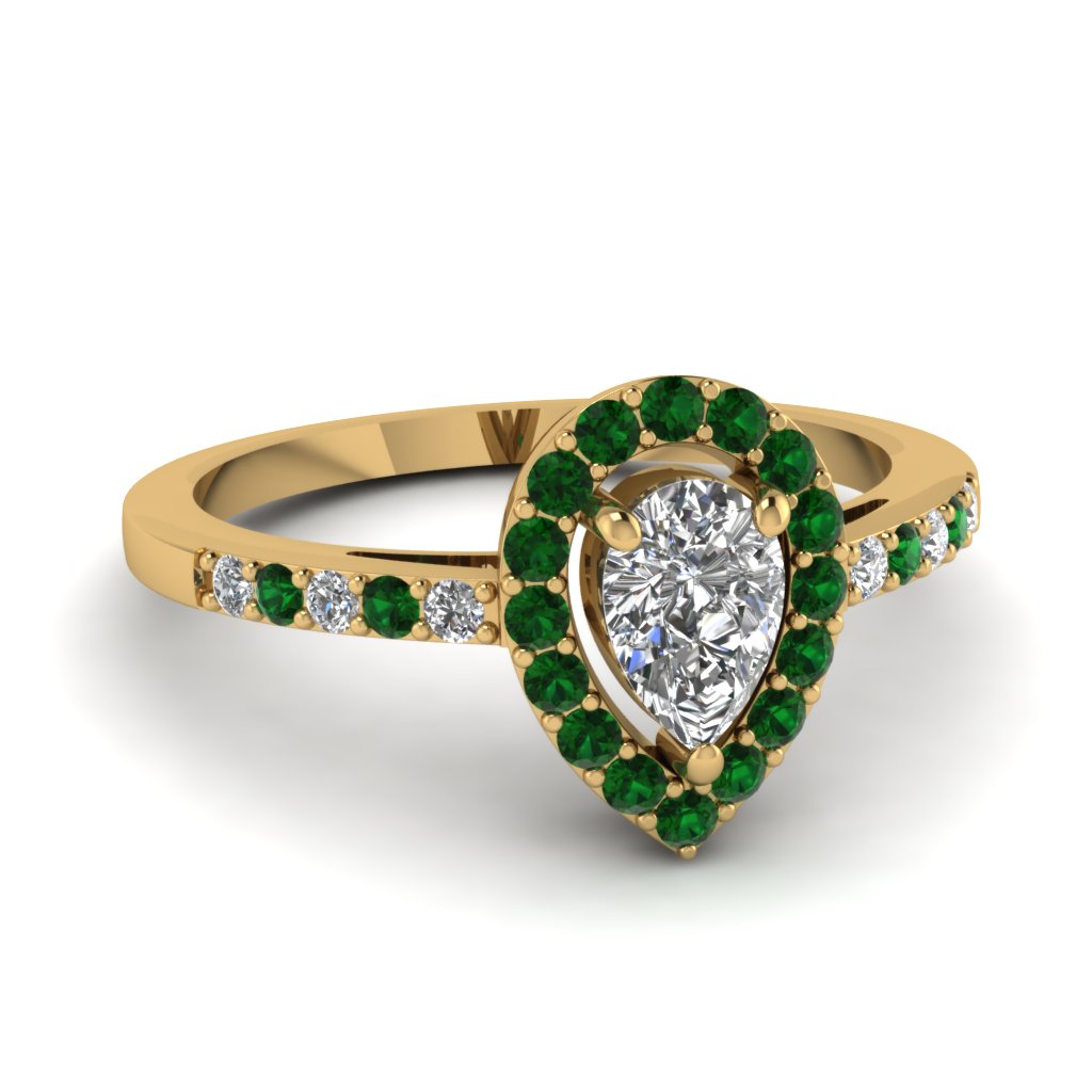 Teardrop Halo Diamond Engagement Ring With Emerald In 14k Yellow Gold Fascinating Diamonds 1616