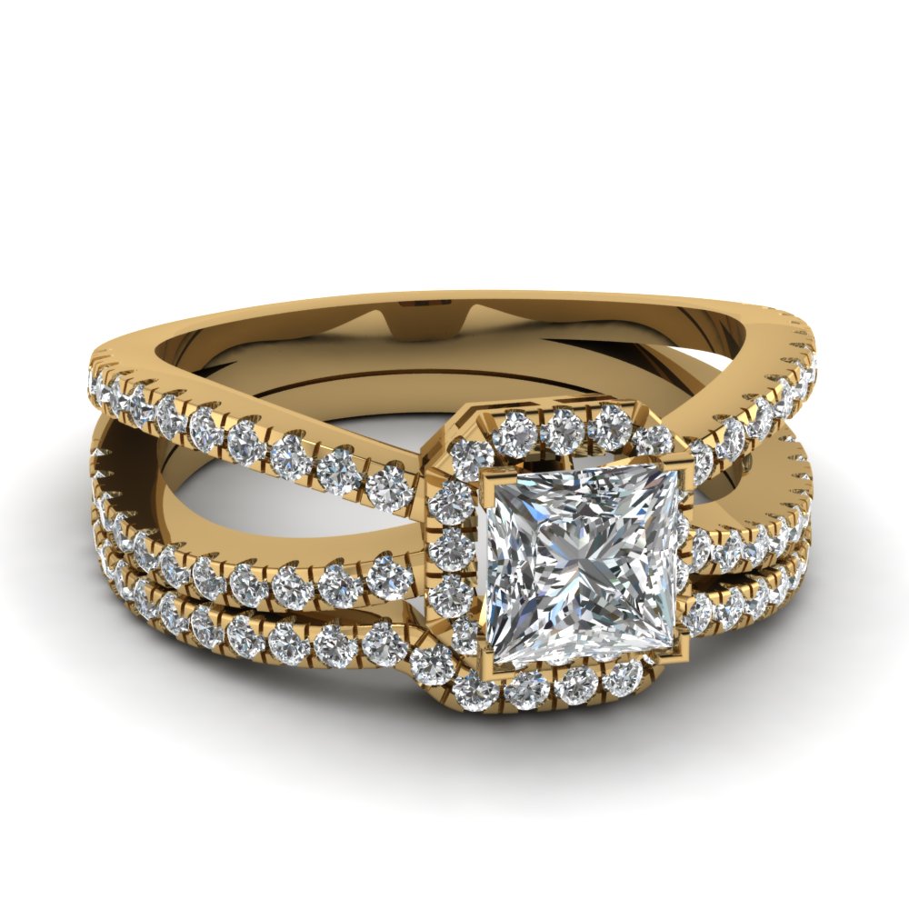 Yellow Gold Princess White Diamond Engagement Wedding Ring ...