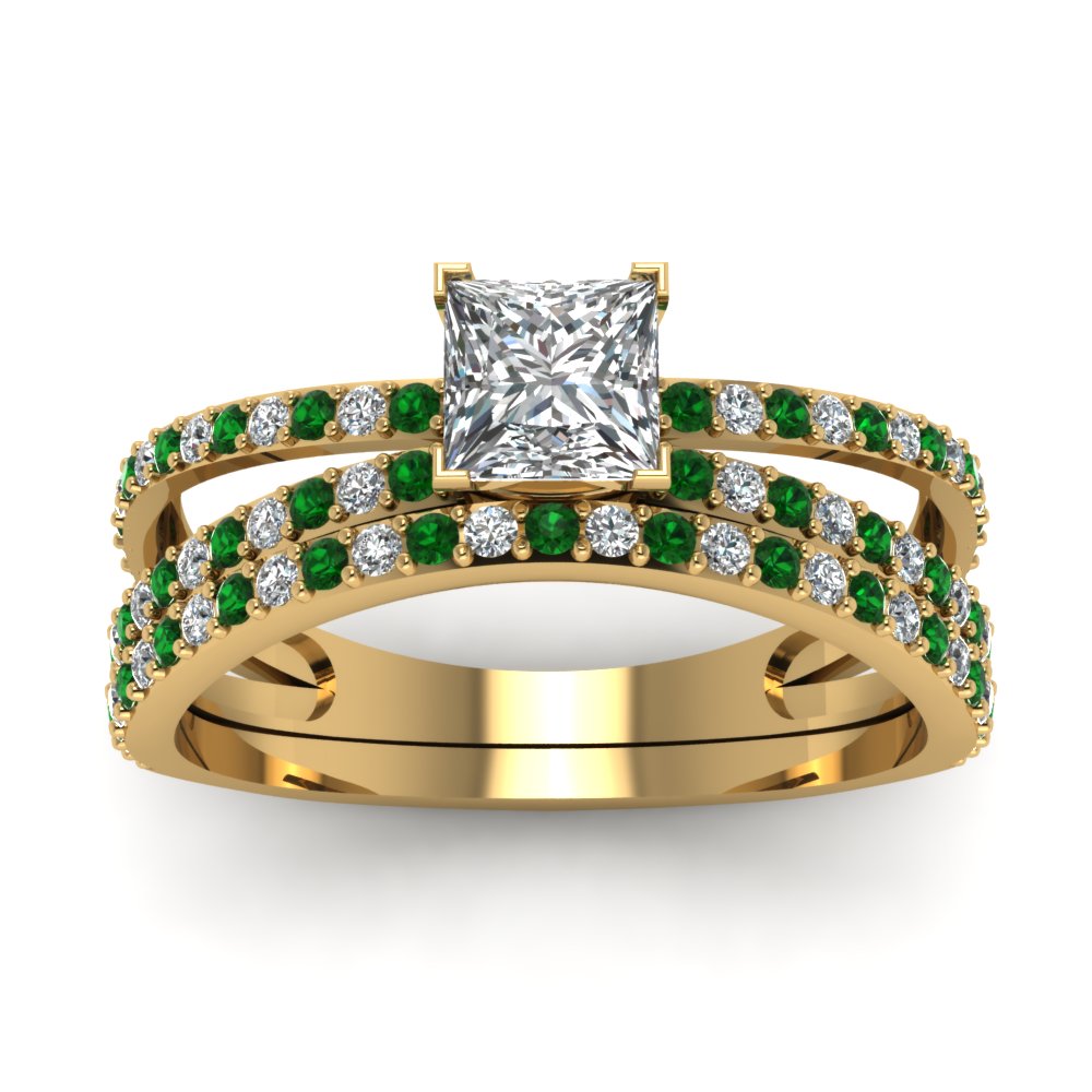 Reverse Split Shank Princess Cut Diamond Wedding Ring Set