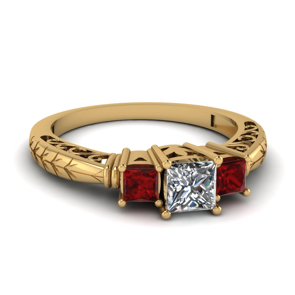 Princess Cut Diamond Ring With Ruby