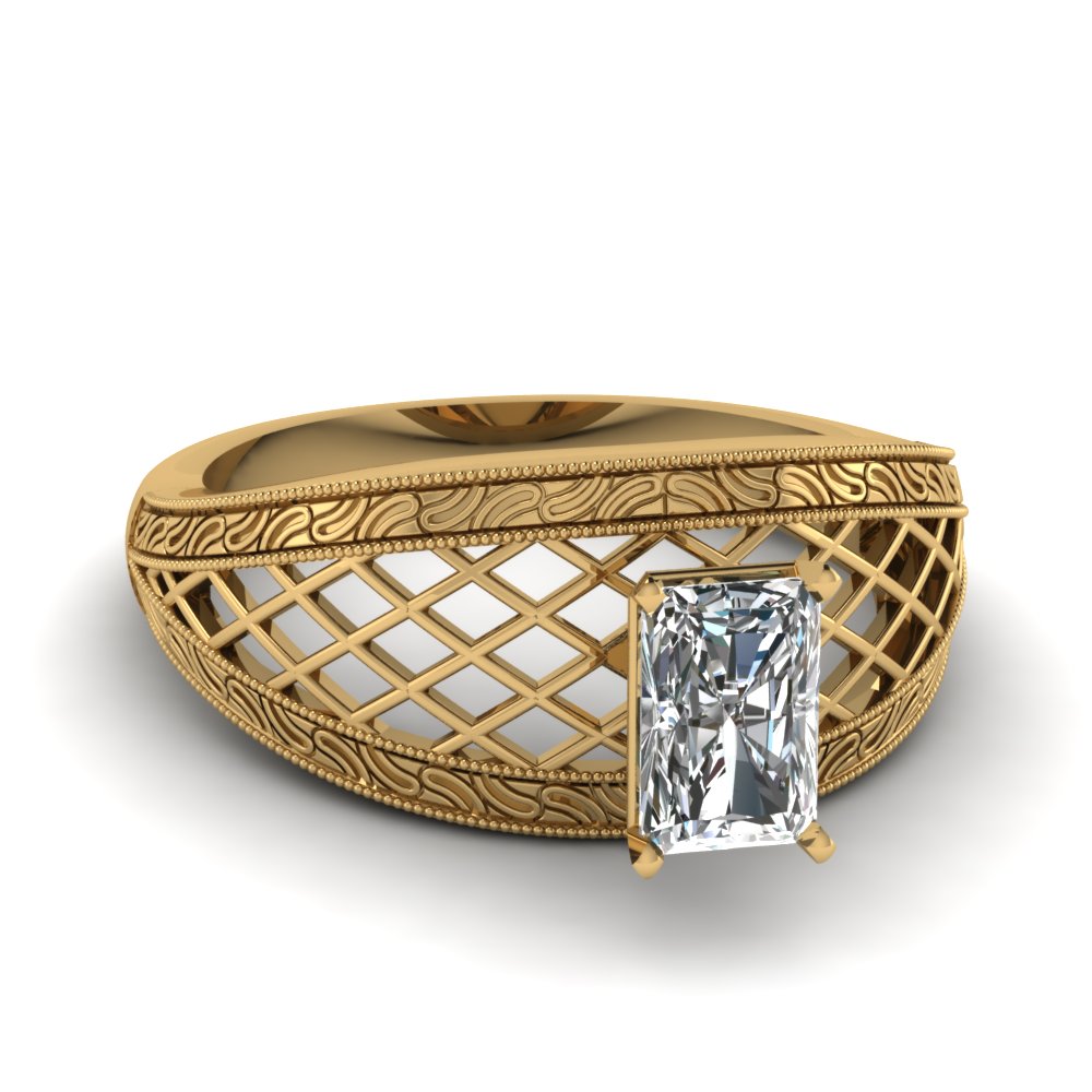 Checkered Grill Radiant Solitaire Ring
