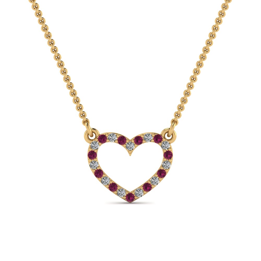 open heart diamond and pink sapphire pendant in FDPD66415GSADRPI NL YG
