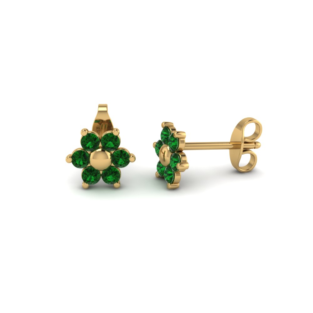 flower emerald stud earring with screw back in FDEAR19253GEMGR Nl YG