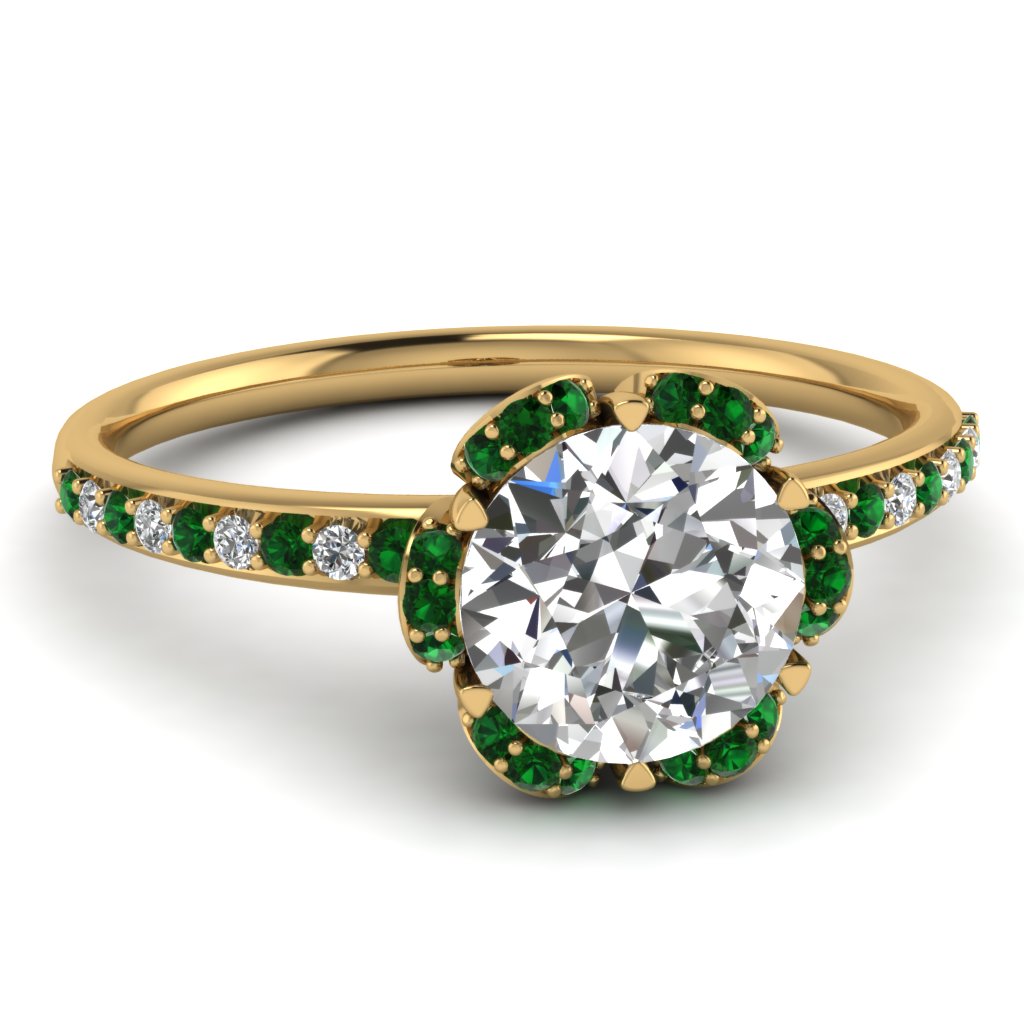 Delicate Petal Diamond Engagement Ring With Emerald | Fascinating Diamonds