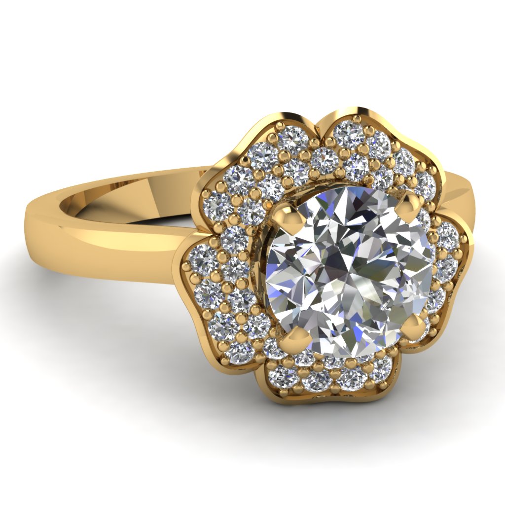 18k Gold Round Diamond Halo Style Engagement Ring 18k Gold Round Diamond Halo Style Engagement Ring