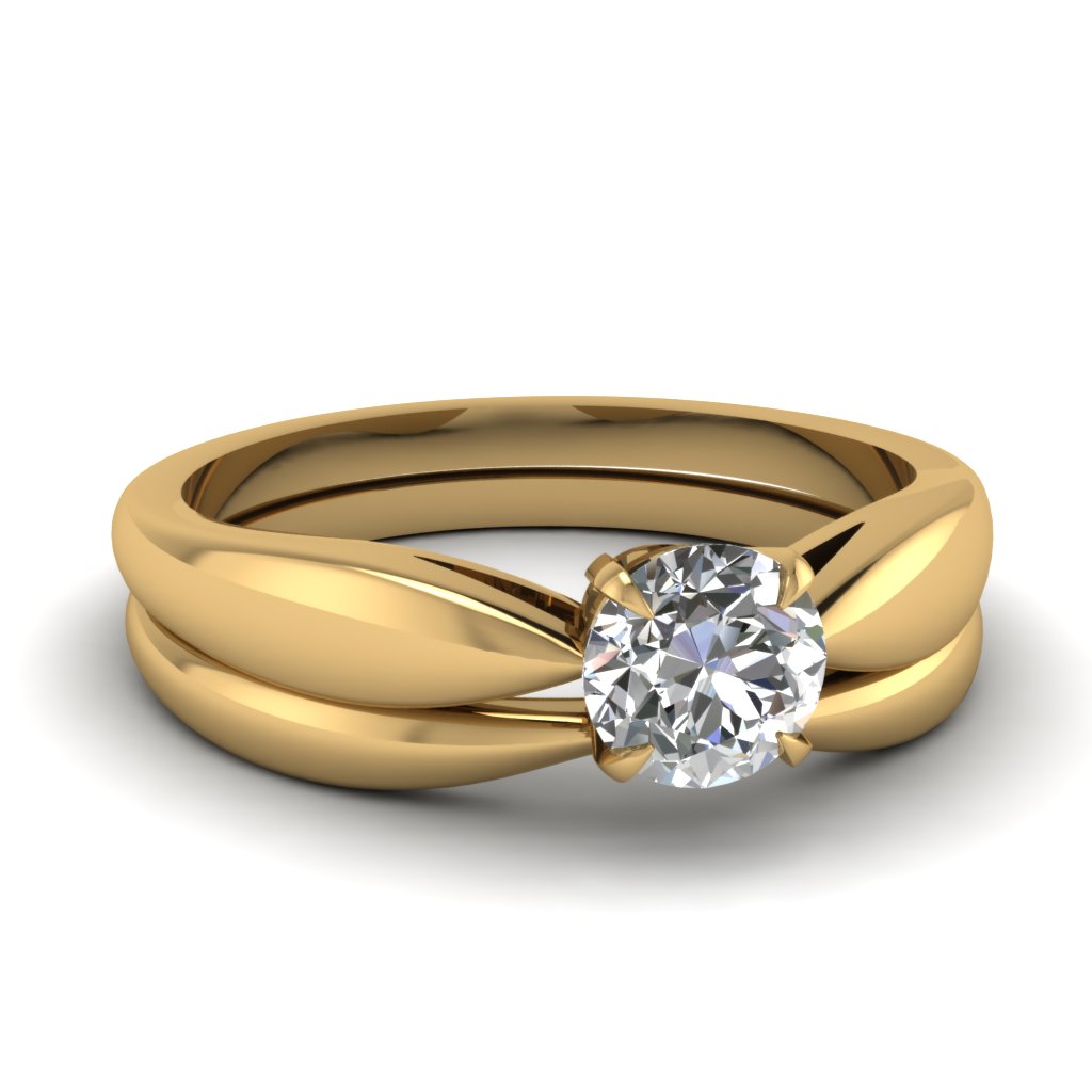 Tapered Bow Solitaire Wedding Ring Set