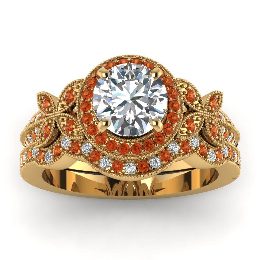 Yellow Gold Round White Diamond Engagement Wedding Ring