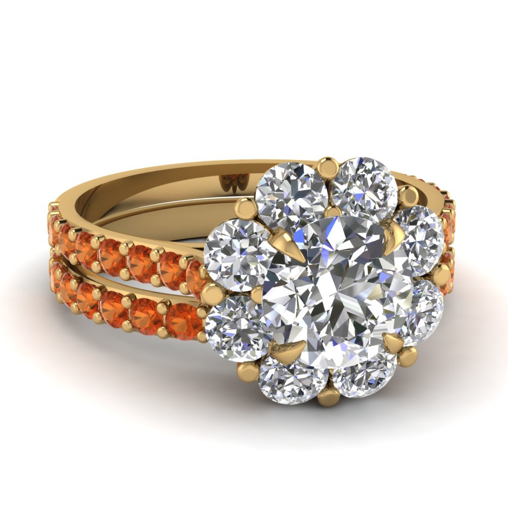 Buy Unique Orange Sapphire Wedding Ring Sets |Fascinating ...