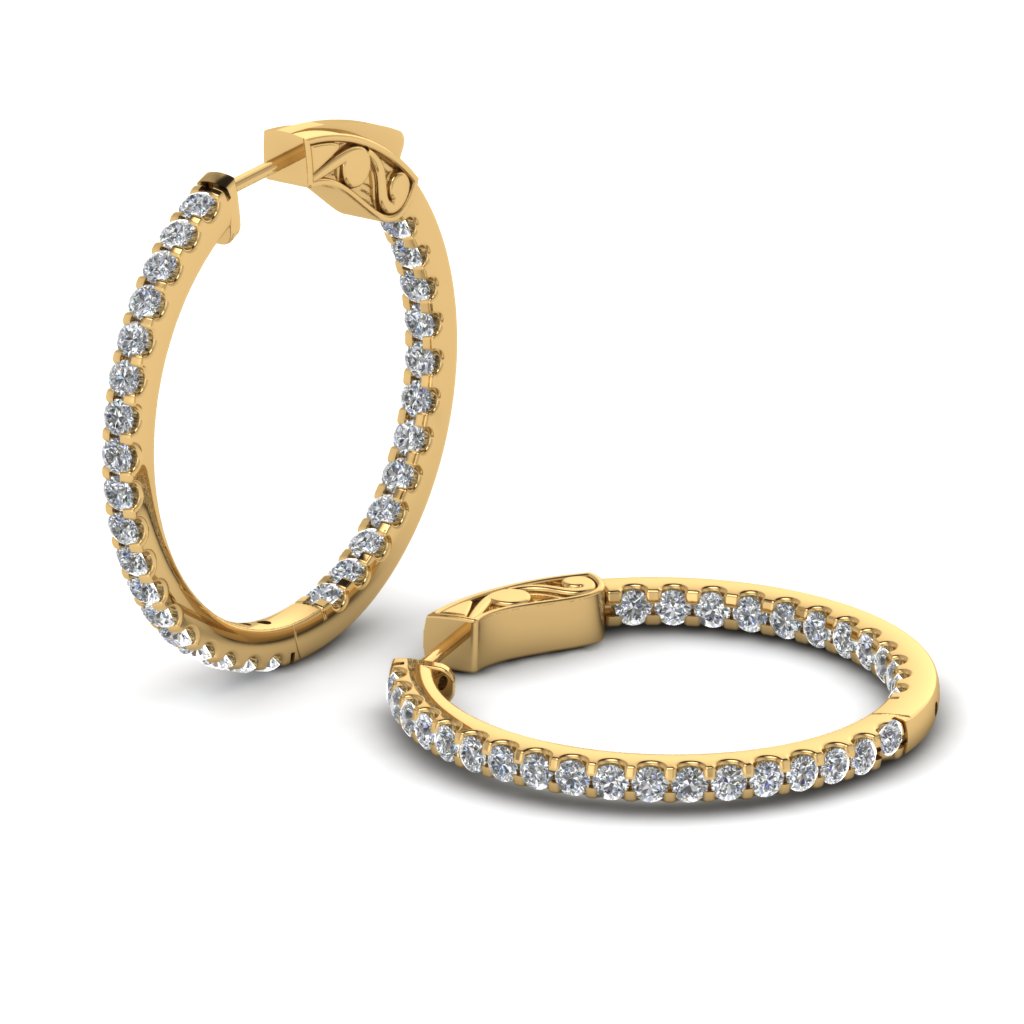 1 Carat Diamond In And Out Hoop Earring In 14K Yellow Gold ...