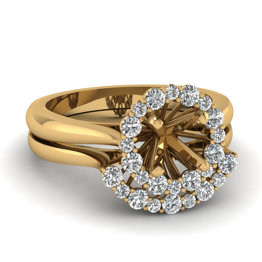 Semi Mount Cathedral Floating Halo Diamond Wedding Ring